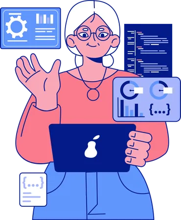 Aged woman analyzing data  Illustration