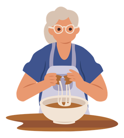 Aged woman cooking  Illustration