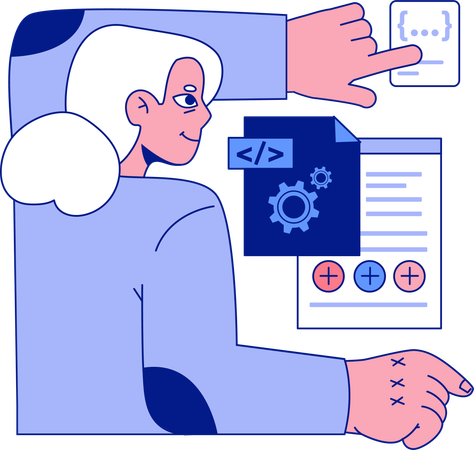 Aged woman developing website  Illustration