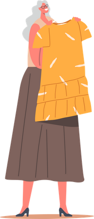 Aged woman doing clothes shopping  Illustration