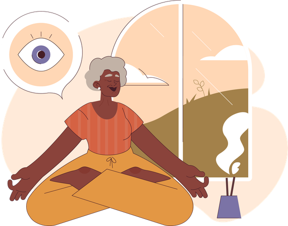 Aged woman doing peaceful meditation  Illustration