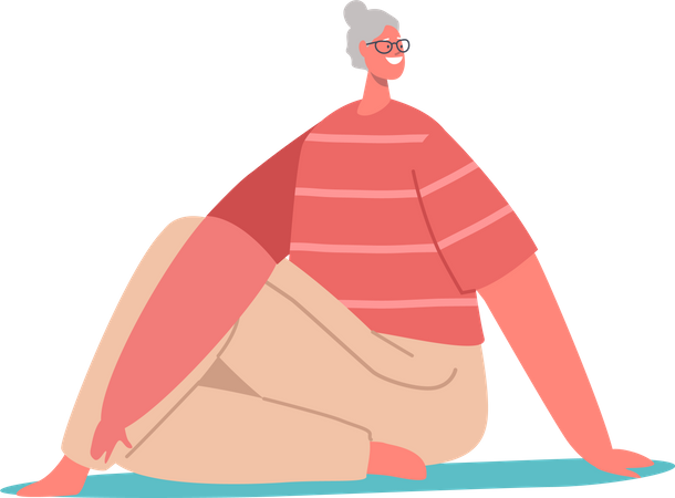 Aged woman doing Yoga Practice  Illustration