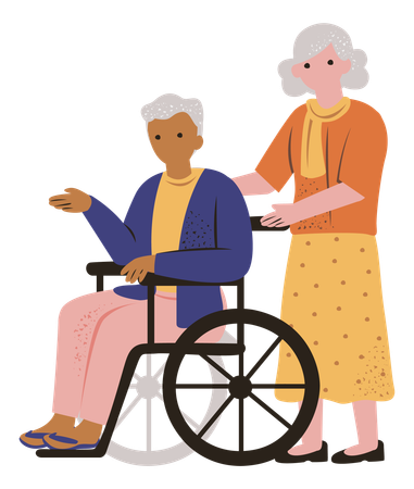 Aged woman helping handicapped man  Illustration