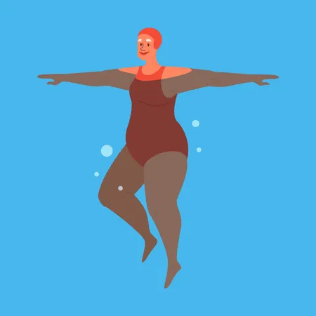 Aged woman in swimming pool  イラスト