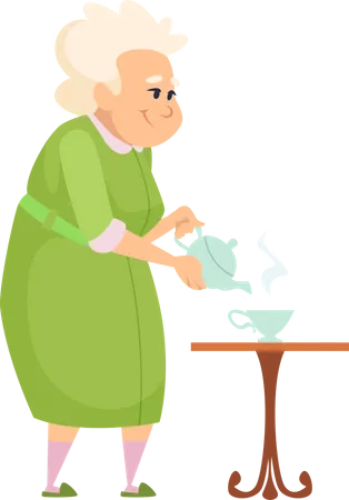 Aged woman pouring tea Illustration