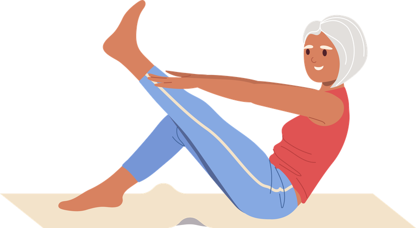 Aged woman practicing yoga  Illustration