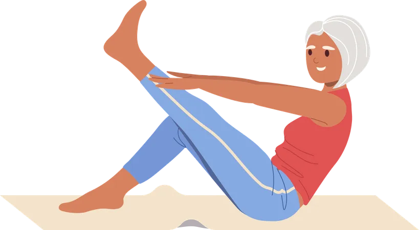 Aged woman practicing yoga  Illustration