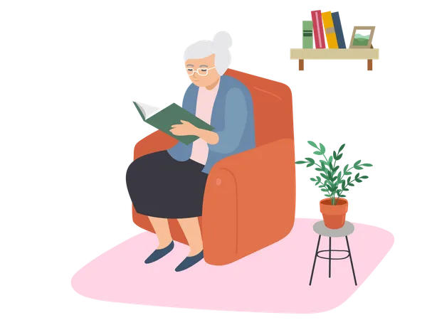 Aged woman reading book Illustration