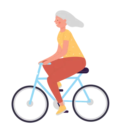 Aged woman riding cycle  Illustration