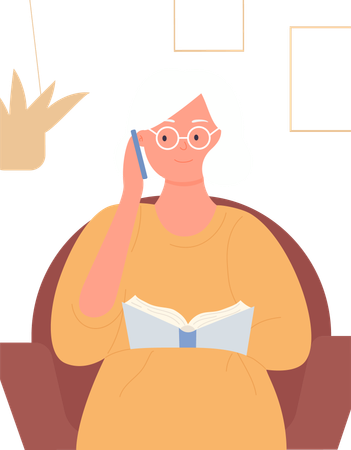 Aged woman talking on phone  Illustration