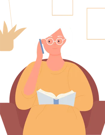 Aged woman talking on phone  Illustration