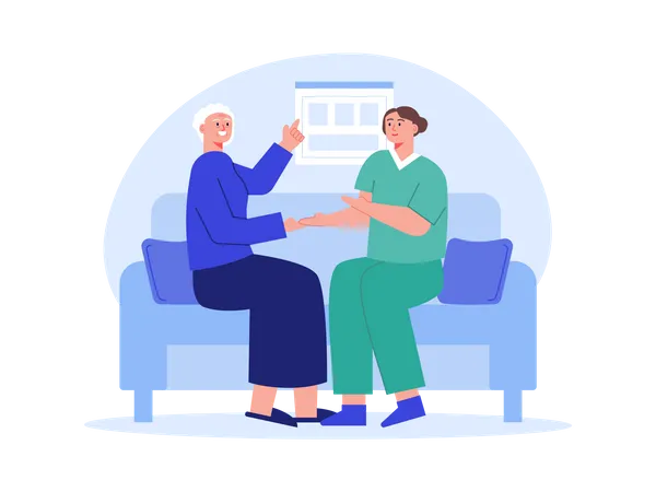 Aged woman talking with female nurse  Illustration