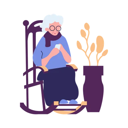 Aged woman Using Internet  Illustration