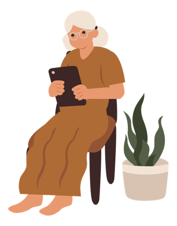 Aged Woman using tablet  Illustration