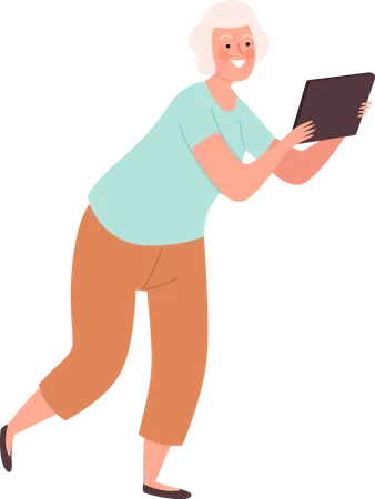 Aged woman using tablet  Illustration