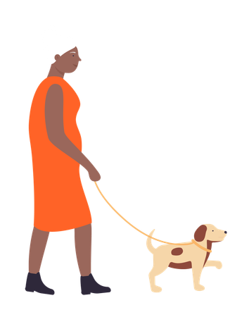 Aged woman walking with dog  일러스트레이션