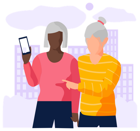 Aged women chatting on video call Illustration