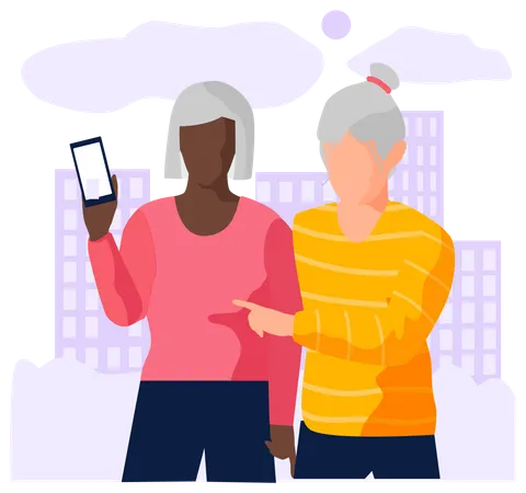 Aged women chatting on video call Illustration