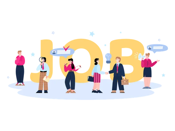 Agence de recrutement avec Job écrit à l'arrière  Illustration