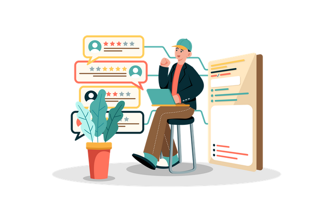 Agence de voyages utilisant les commentaires des clients pour améliorer les forfaits de voyage et l'expérience client  Illustration