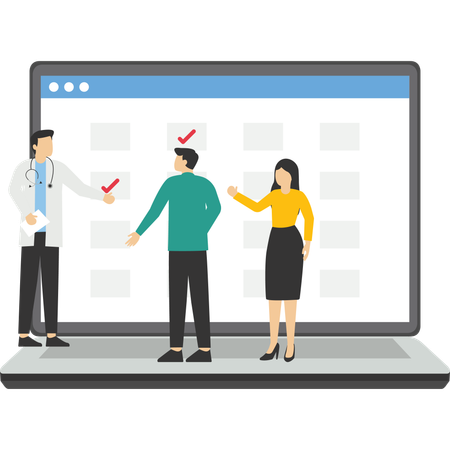 Pessoas reservando agendamento on-line para médico  Ilustração