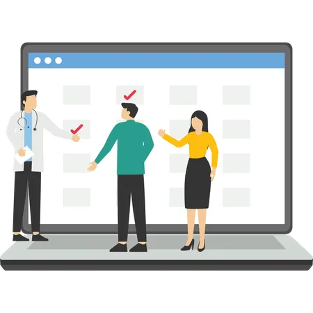Pessoas reservando agendamento on-line para médico  Ilustração