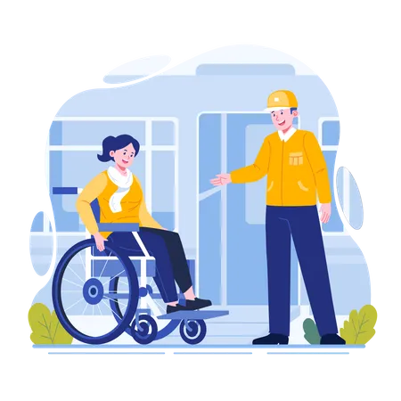 Officier aidant une femme handicapée en fauteuil roulant  Illustration