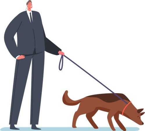 Agent de sécurité avec chien de berger  Illustration