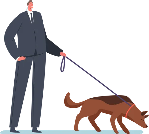 Agent de sécurité avec chien de berger  Illustration