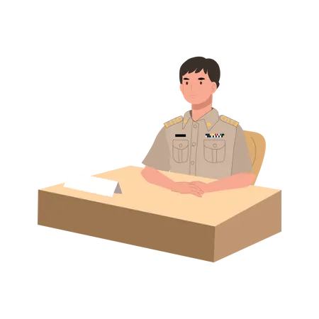 Officier du gouvernement thaïlandais assis au bureau  Illustration