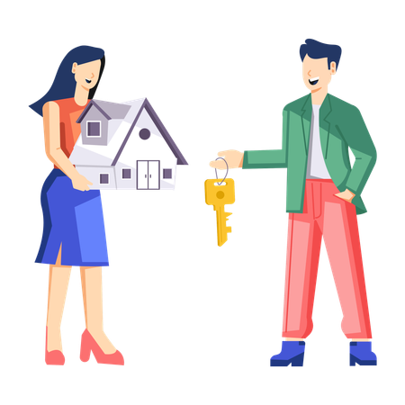 Agent gives house keys to new owner of house  Illustration