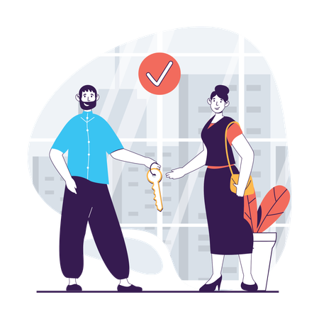 Agent hand over house key to new owner  Illustration