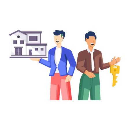 Agent handovers house keys to new owner  Illustration