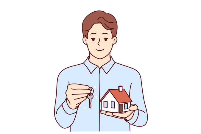 Agent hands over new house keys to new clients  Illustration
