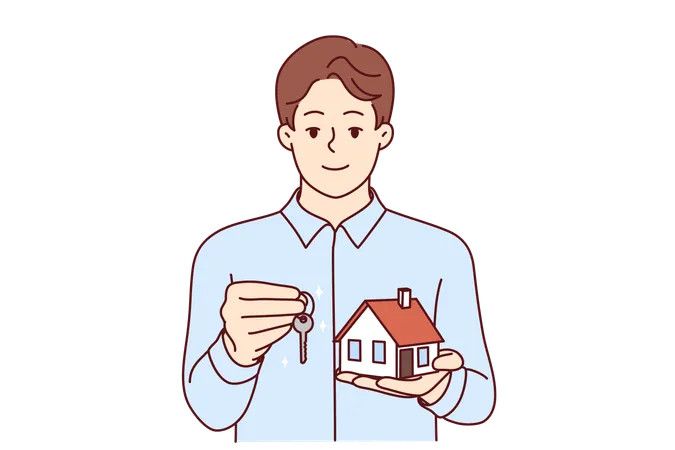 Agent hands over new house keys to new clients  Illustration