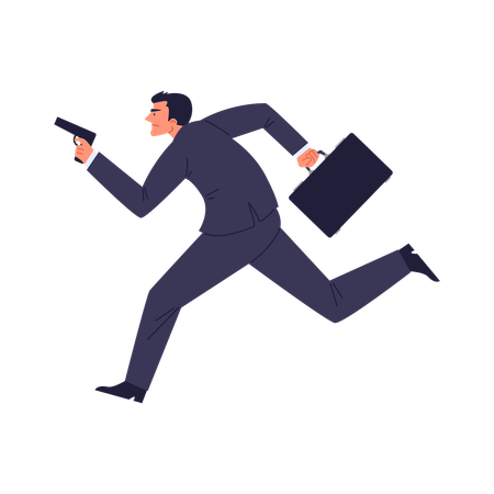 Agent secret spécial courant avec une arme et une mallette  Illustration
