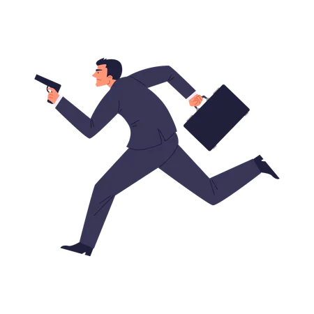 Agent secret spécial courant avec une arme et une mallette  Illustration