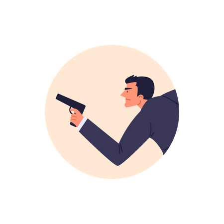Agent secret spécial en costume sombre armé d'un pistolet  Illustration