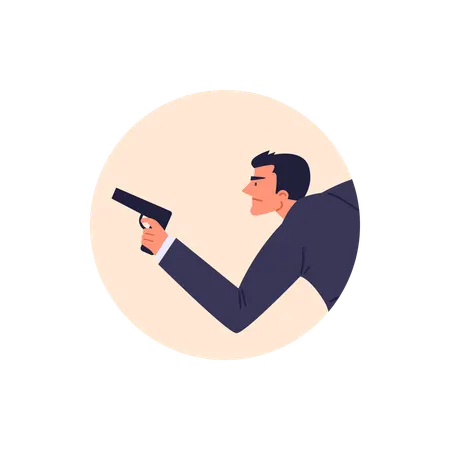 Agent secret spécial en costume sombre armé d'un pistolet  Illustration