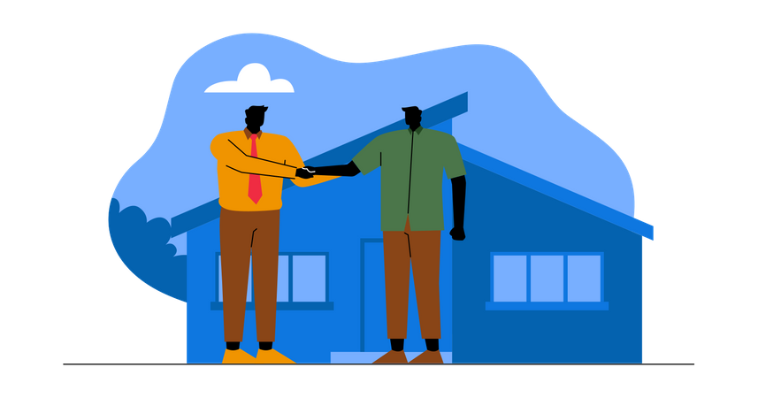 Agent selling house to client  Illustration