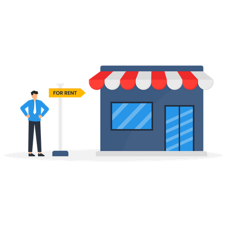 Agent with shop for rent signboard  Illustration
