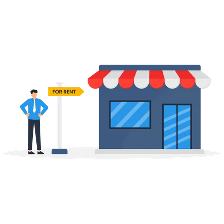Agent with shop for rent signboard  Illustration