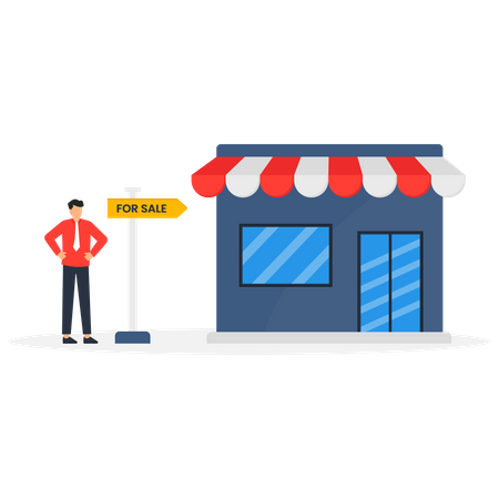 Agent with shop for sale signboard  Illustration