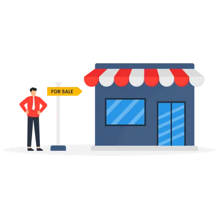 Agent with shop for sale signboard  Illustration