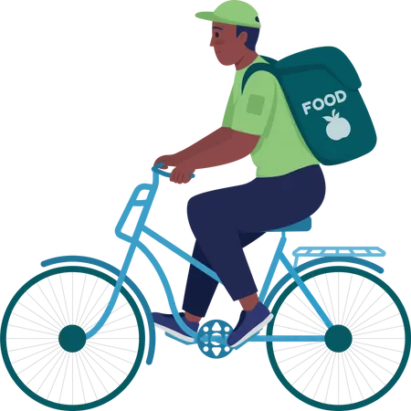 Agente de entrega de comida masculino em bicicleta  Ilustração