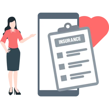 Agente de seguros explicando la cobertura del seguro.  Ilustración