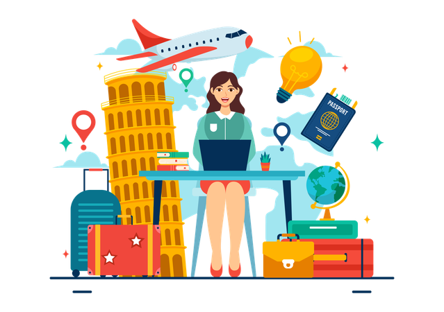 Agente de viajes ayuda al cliente a obtener asistencia para la visa  Ilustración