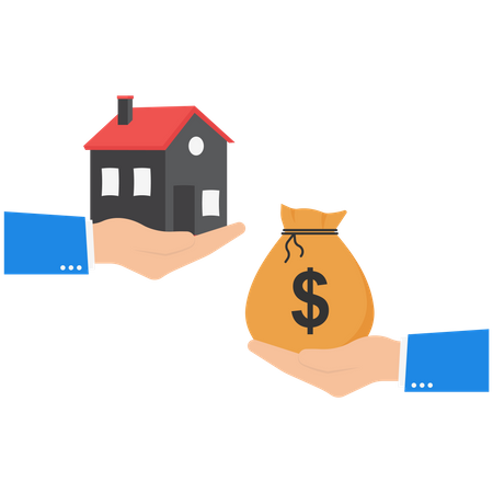 Agente imobiliário com casa em mãos  Ilustração