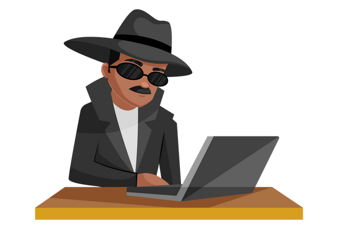Agente secreto trabalhando no laptop  Ilustração
