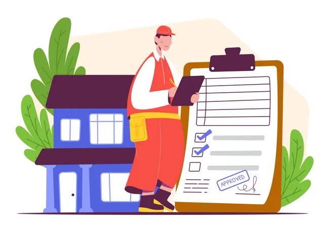 Agentes imobiliários com inspeção residencial  Ilustração